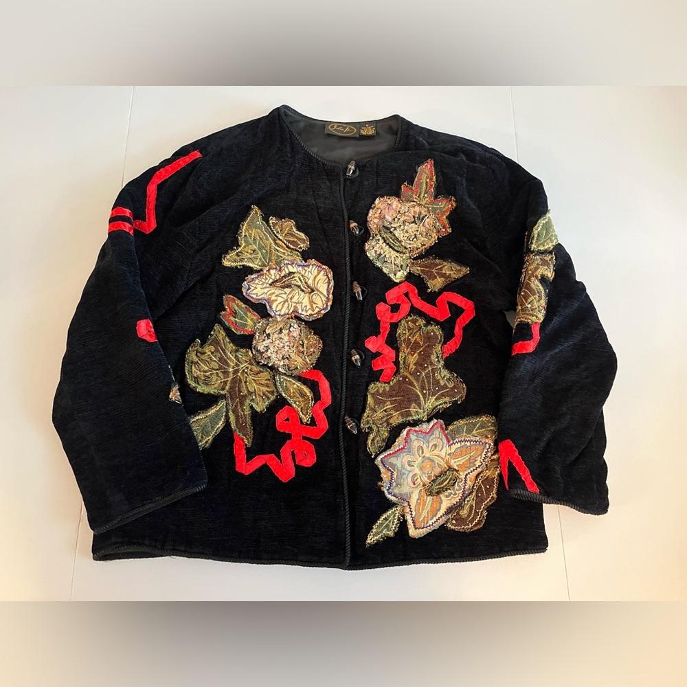 Vintage Whimsigoth Embroidered Velvet Art To Wear Jacket